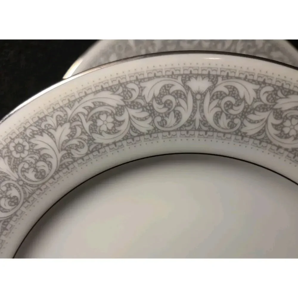 Noritake China Set Naples 6975 Set Of 2 Salad Plates Gray & White Floral Border